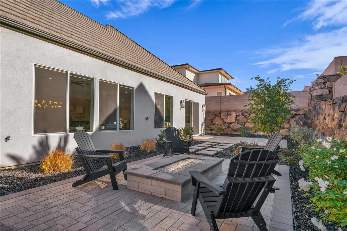 Fire pit seating at dusk