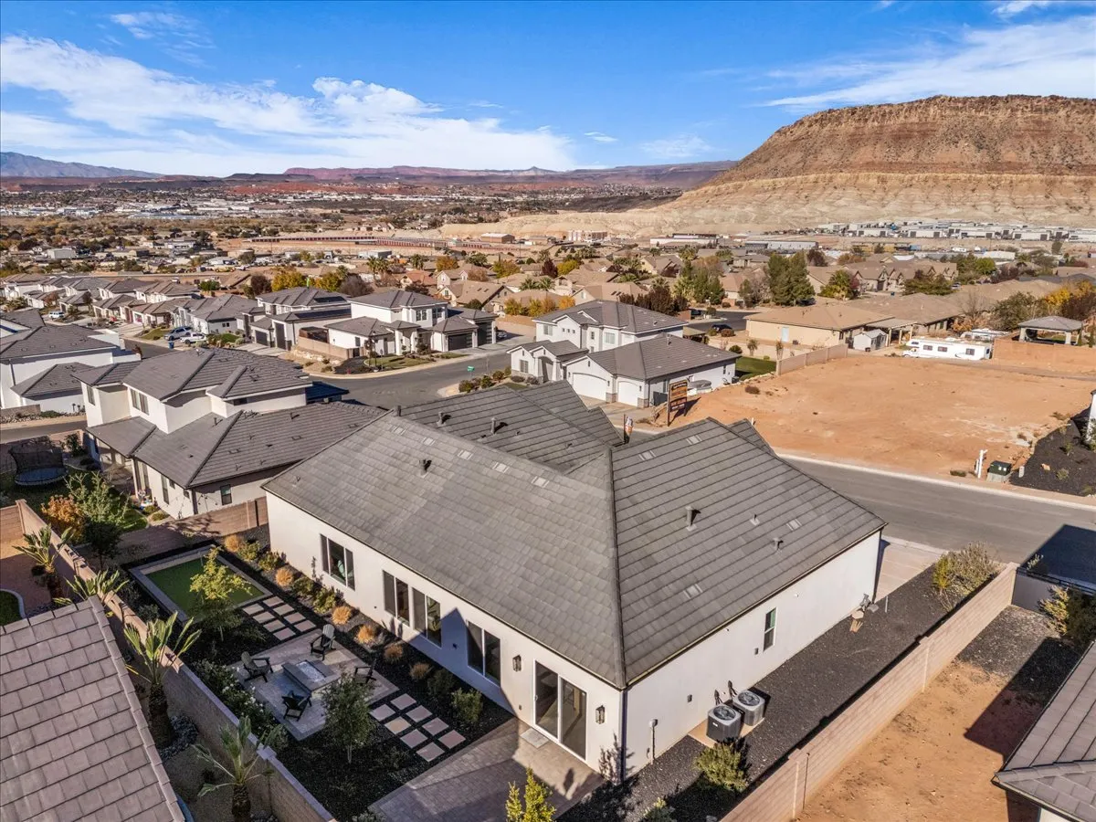 Rear aerial with mountain views