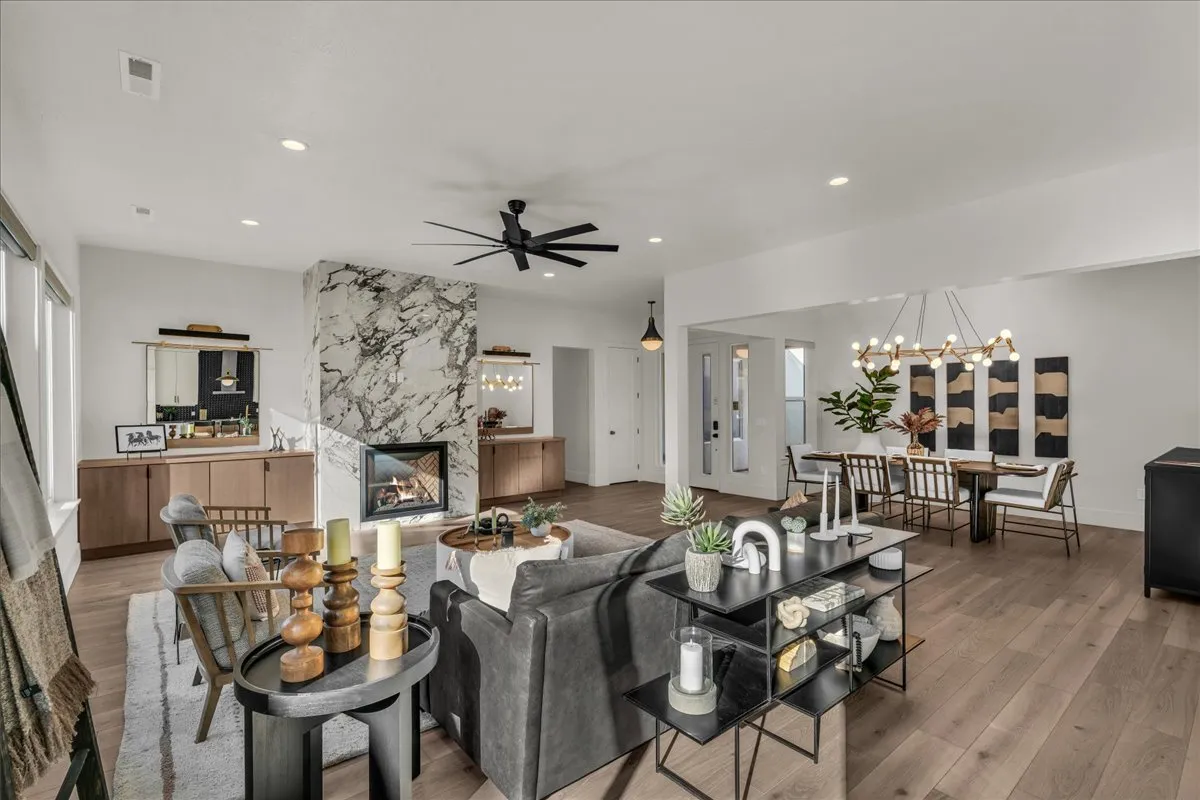 Spacious living and dining area with natural light